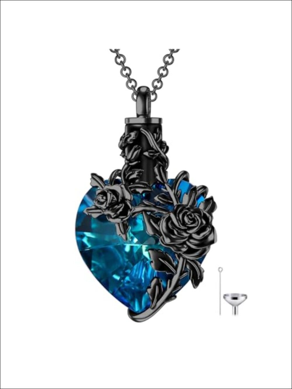 925 Sterling Silver Urn Necklace Crystal Heart Rose Cremation Jewelry Memorial